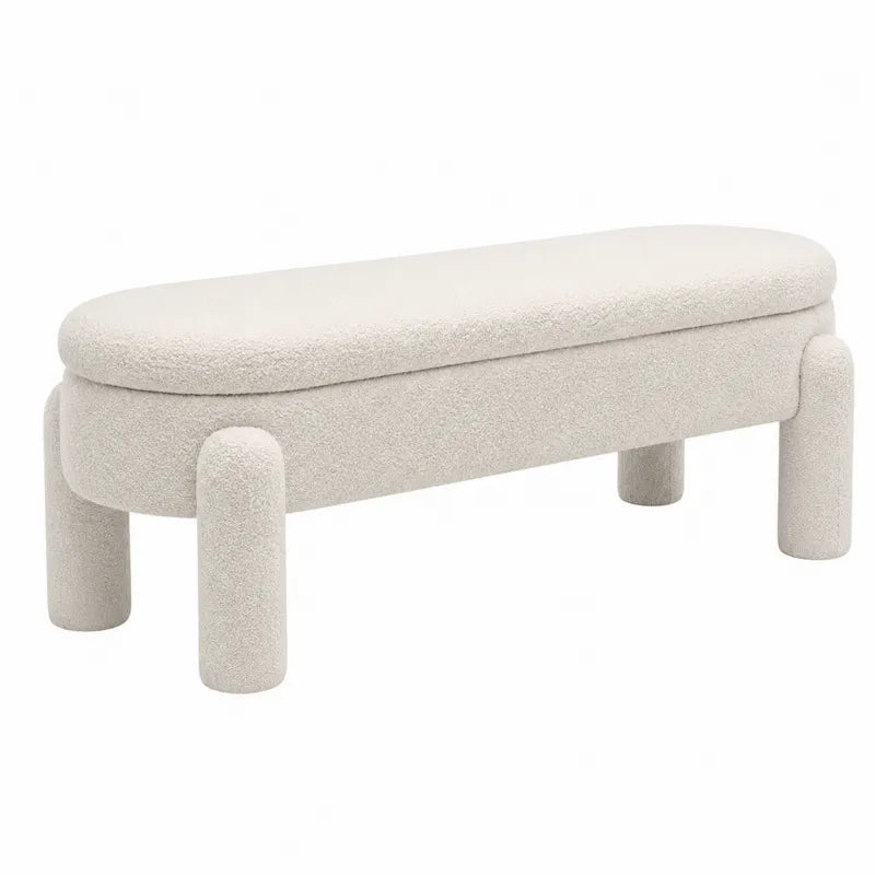 Ławka z tkaniny boucle kremowo-biała 120 cm