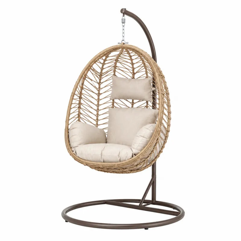 Fotel wiszący z poduszkami rattan PE beżowy stalowy 195 cm