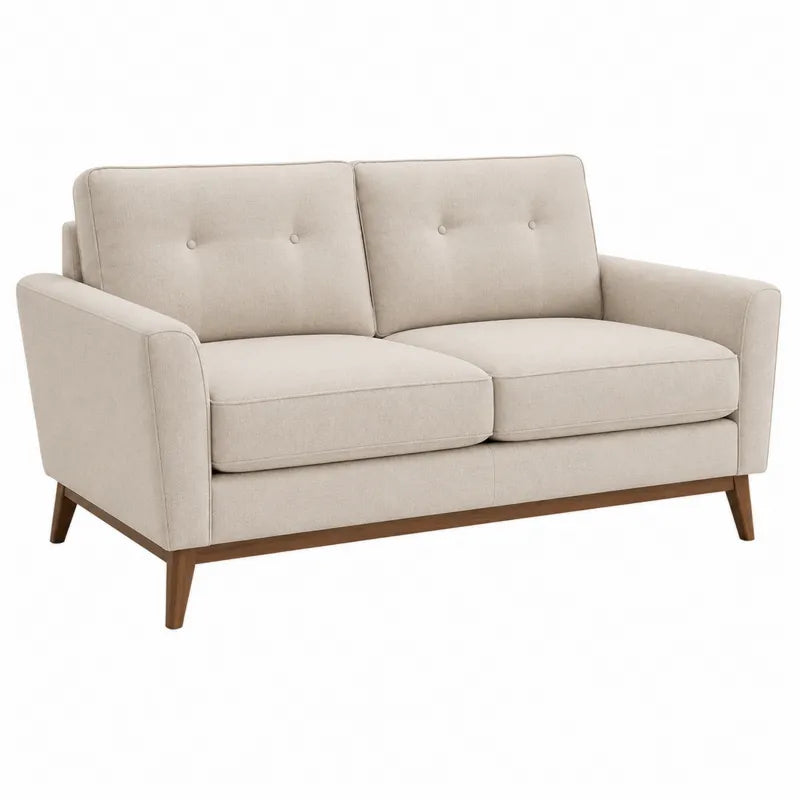 Sofa dwuosobowa lniana beżowa z drewnianą ramą 150x80x85 cm