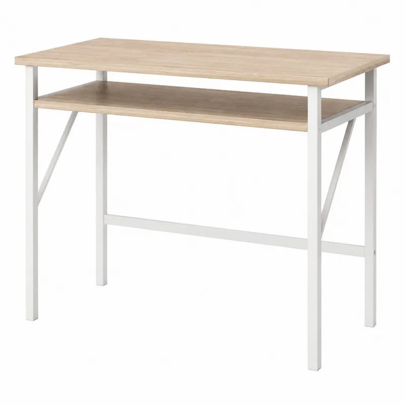 Biurko prostokątne z półką drewno MDF białe stal