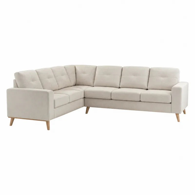Sofa narożna L 275x210x85 cm beżowy poliester drewno bukowe