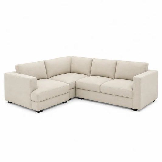 Narożna sofa modułowa z tkaniny poliestrowej beżowa 300 cm