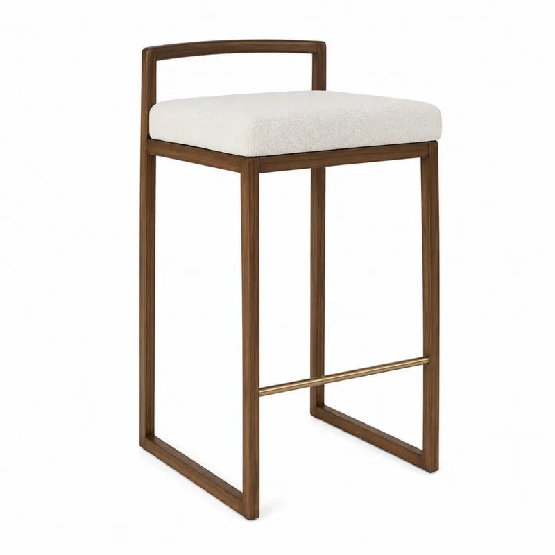 Krzesło barowe drewniane z kremową tkaniną, 75 cm