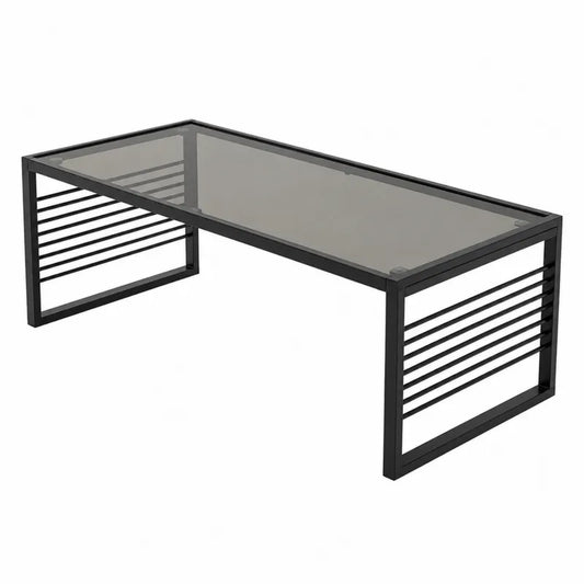 Stół ogrodowy z metalu i szkła 150x75x68 cm czarny