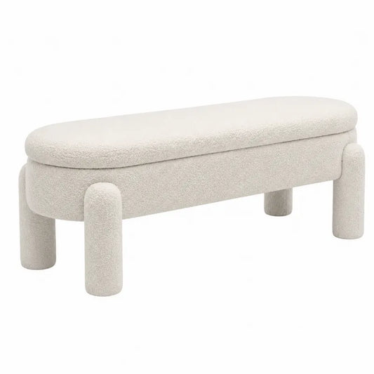 Ławka z tkaniny boucle kremowo-biała 120 cm