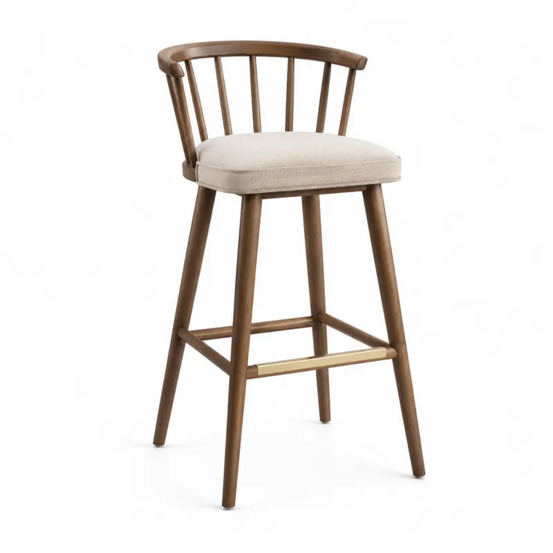 Krzesło barowe drewniane z beżową tkaniną 75 cm