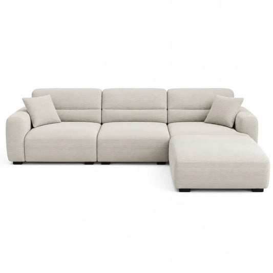 Beżowa sofa narożna z tkaniny sztruksowej 270x210x85 cm