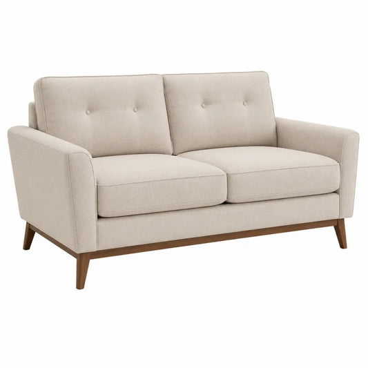 Sofa dwuosobowa lniana beżowa z drewnianą ramą 150x80x85 cm