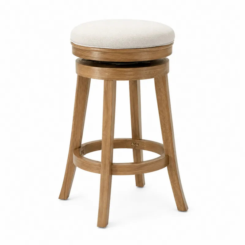 Drewniany stołek barowy obrotowy z tkaninowym siedziskiem 78 cm