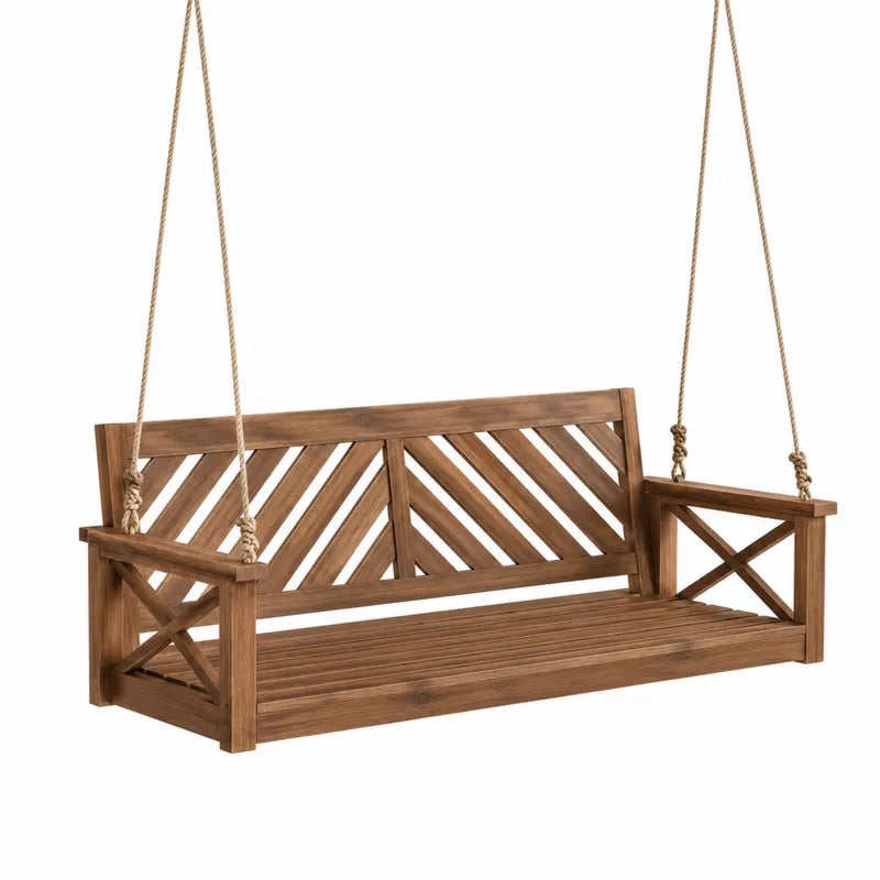 Drewniana huśtawka ogrodowa z drewna akacjowego brązowa 150 cm