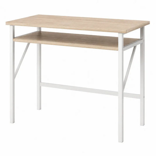 Biurko prostokątne z półką drewno MDF białe stal