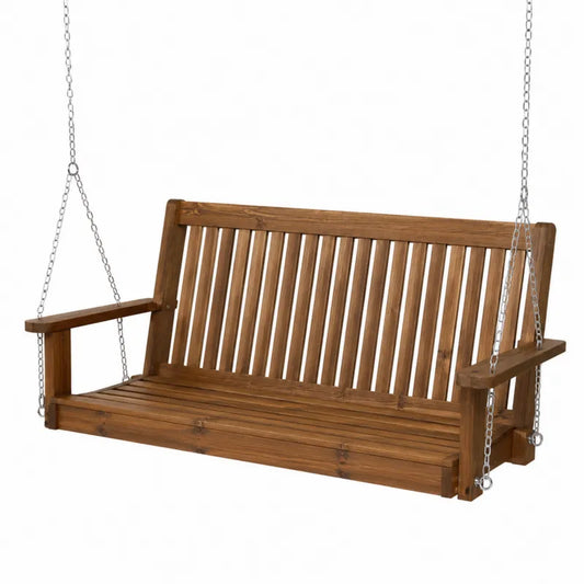 Drewniana huśtawka ogrodowa z podłokietnikami, brązowy, 150 cm